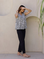 White Cotton Cut Sleeves Loungewear Set - SanskrutiHomes 