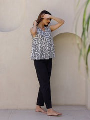 White Cotton Cut Sleeves Loungewear Set - SanskrutiHomes 