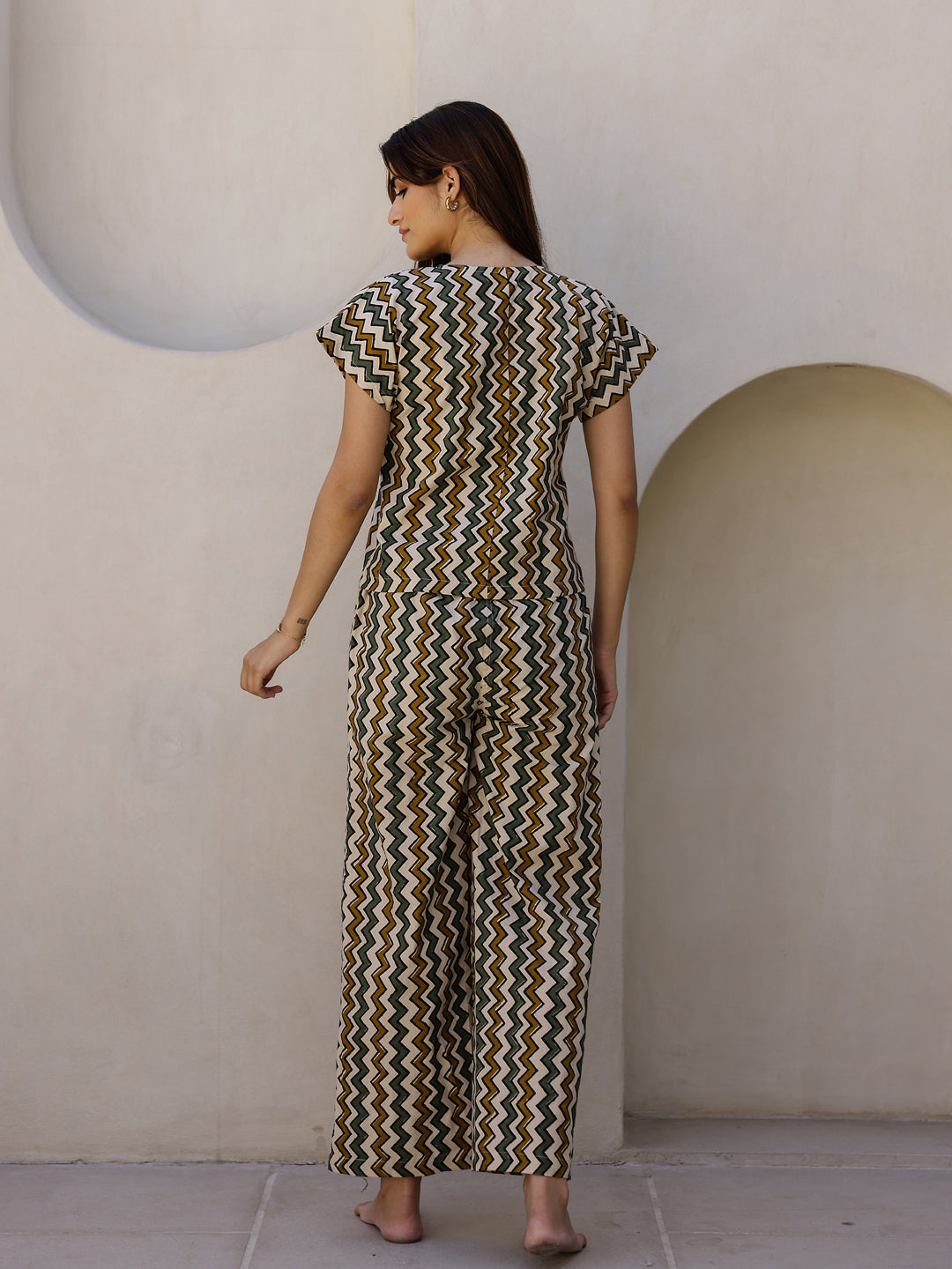 Beige Printed Loungewear Set - SanskrutiHomes 