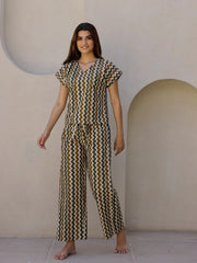 Beige Printed Loungewear Set - SanskrutiHomes 