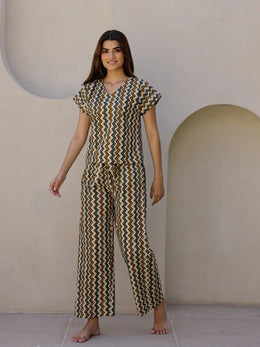 Beige Printed Loungewear Set - SanskrutiHomes 