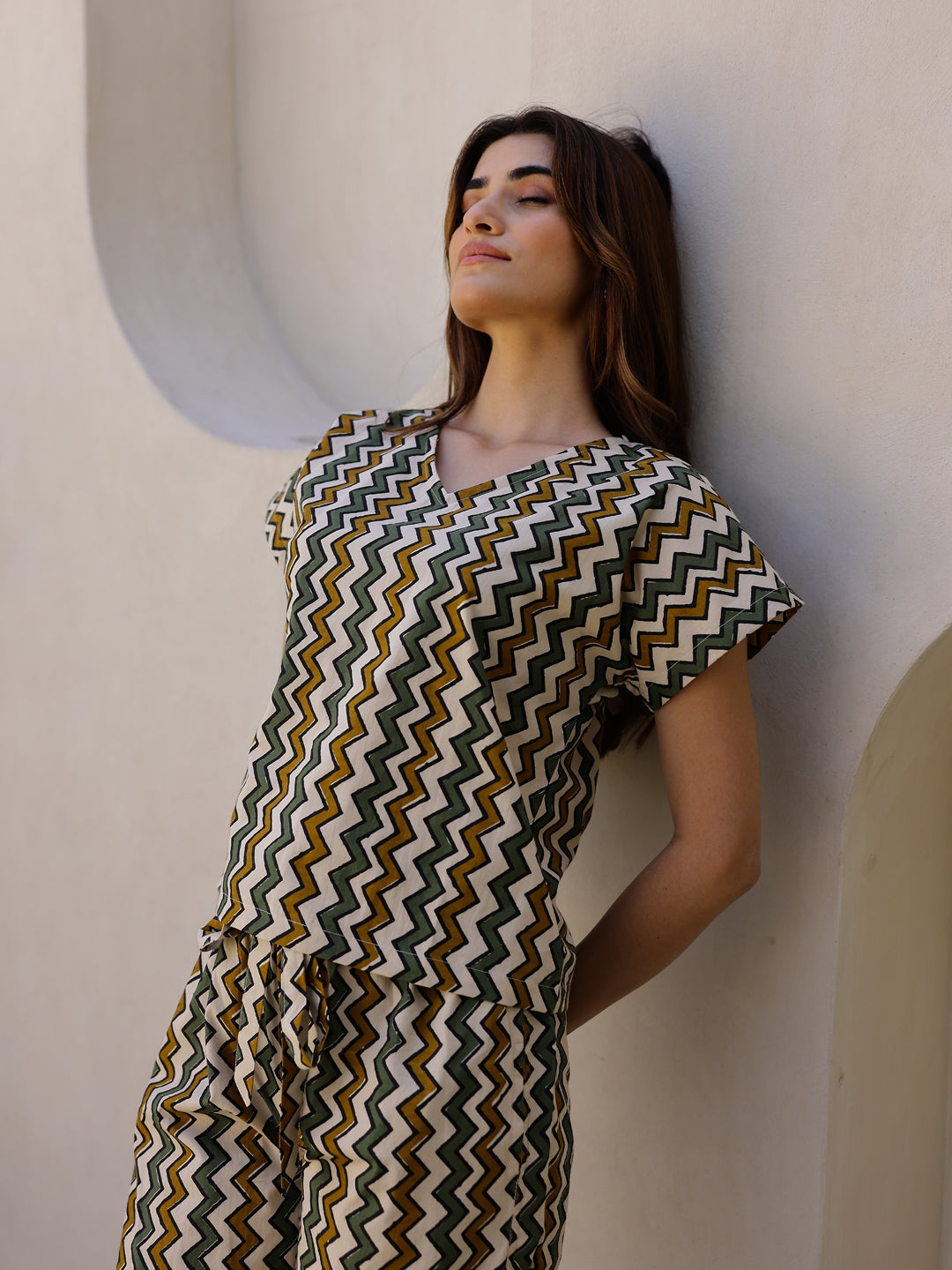 Beige Printed Loungewear Set - SanskrutiHomes 