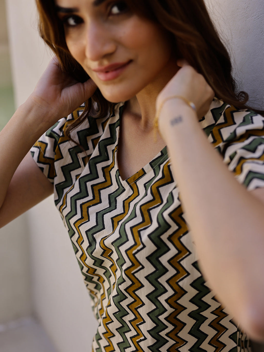 Beige Printed Loungewear Set - SanskrutiHomes 