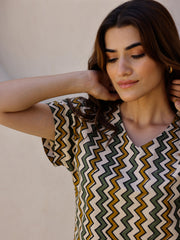Beige Printed Loungewear Set - SanskrutiHomes 