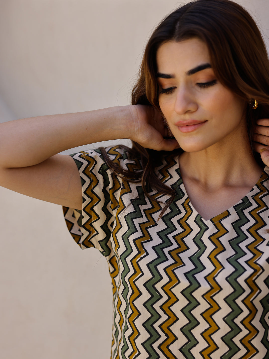 Beige Printed Loungewear Set - SanskrutiHomes 