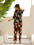 Blue leaves Printed Loungewear Set - SanskrutiHomes 
