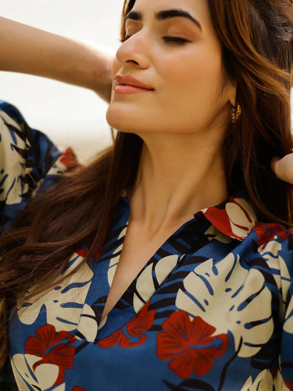 Blue leaves Printed Loungewear Set - SanskrutiHomes 