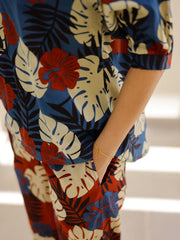 Blue leaves Printed Loungewear Set - SanskrutiHomes 