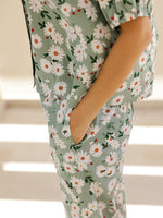 Green & White Flower Printed Loungewear Set - SanskrutiHomes 