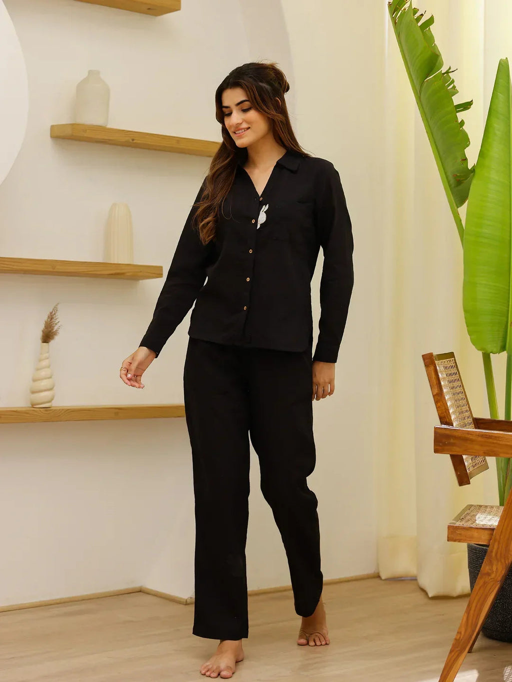 Black Bunny Loungewear Set - SanskrutiHomes 