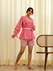 Pink Shorts Night Suit Set - SanskrutiHomes 