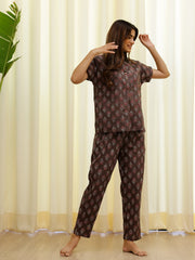 Brown Printed Loungewear Set - SanskrutiHomes 