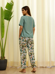 Green Solid & Printed Loungewear Set - SanskrutiHomes 