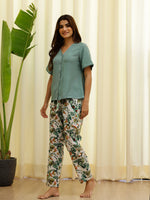 Green Solid & Printed Loungewear Set - SanskrutiHomes 