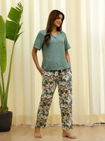 Green Solid & Printed Loungewear Set - SanskrutiHomes 