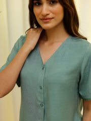 Green Solid & Printed Loungewear Set - SanskrutiHomes 