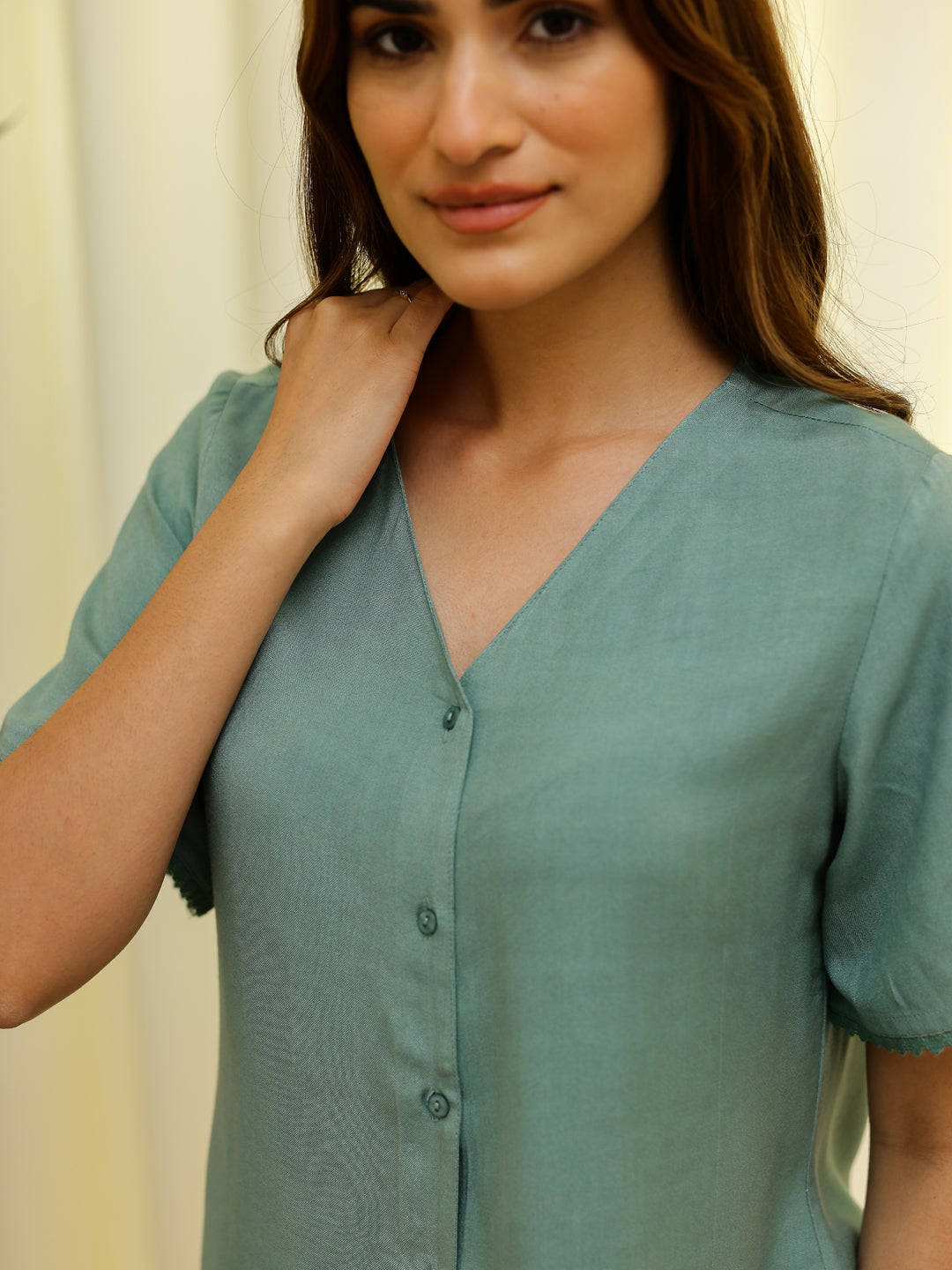 Green Solid & Printed Loungewear Set - SanskrutiHomes 