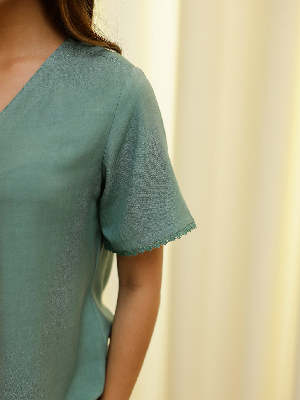 Green Solid & Printed Loungewear Set - SanskrutiHomes 