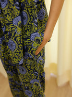 Green & Navy Blue Cut Sleeves Loungewear Set - SanskrutiHomes 