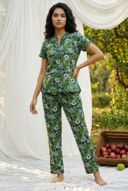 Multi Color Floral Print Pure Cotton Night Suit For Women
