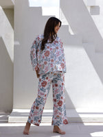 Women Flower Printed Full Sleeves Night Suit - SanskrutiHomes 