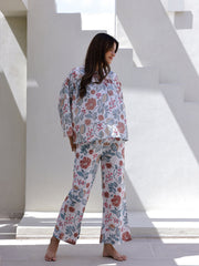 Women Flower Printed Full Sleeves Night Suit - SanskrutiHomes 