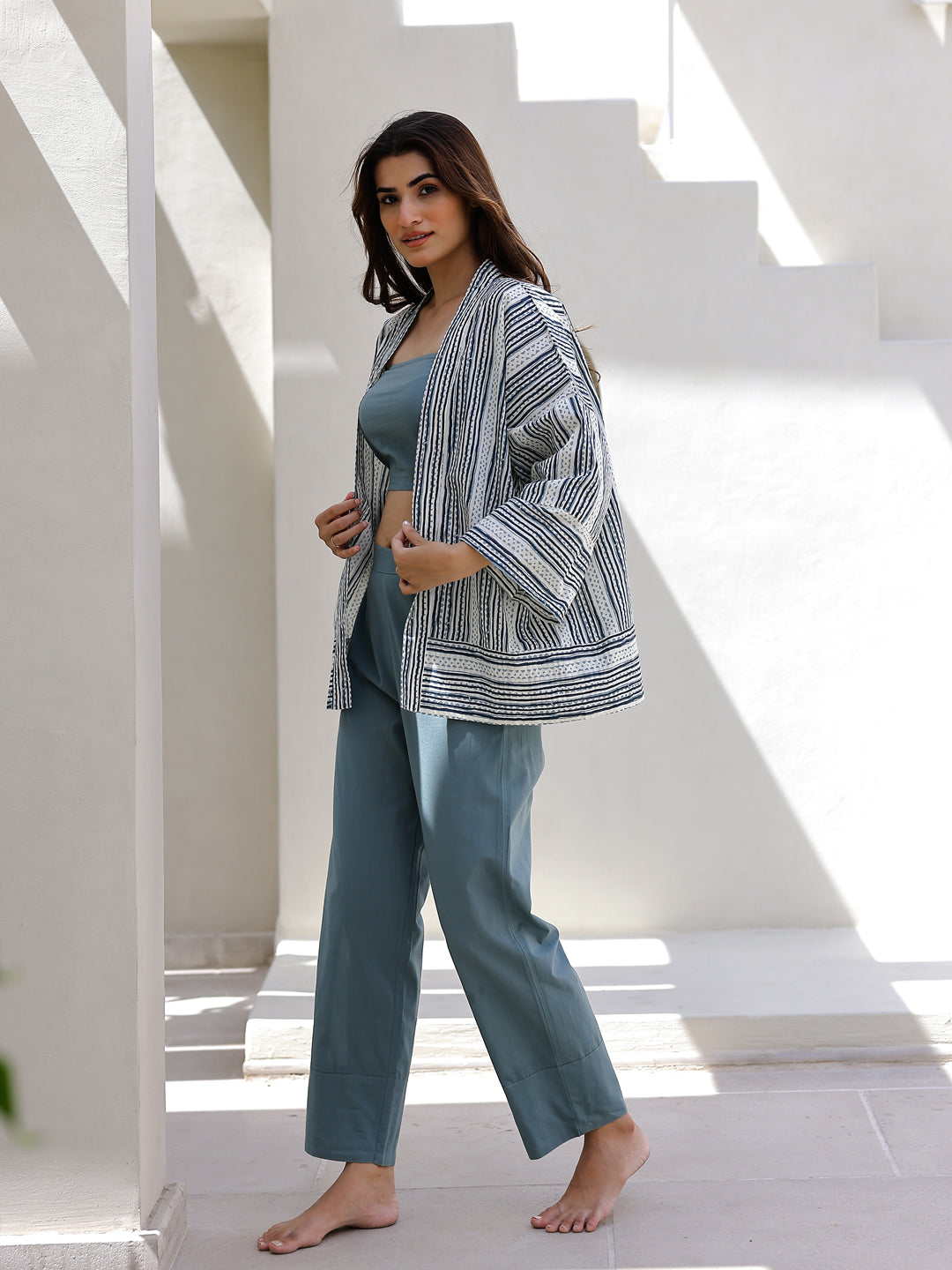 Teal 3 Piece Loungewear Set - SanskrutiHomes 