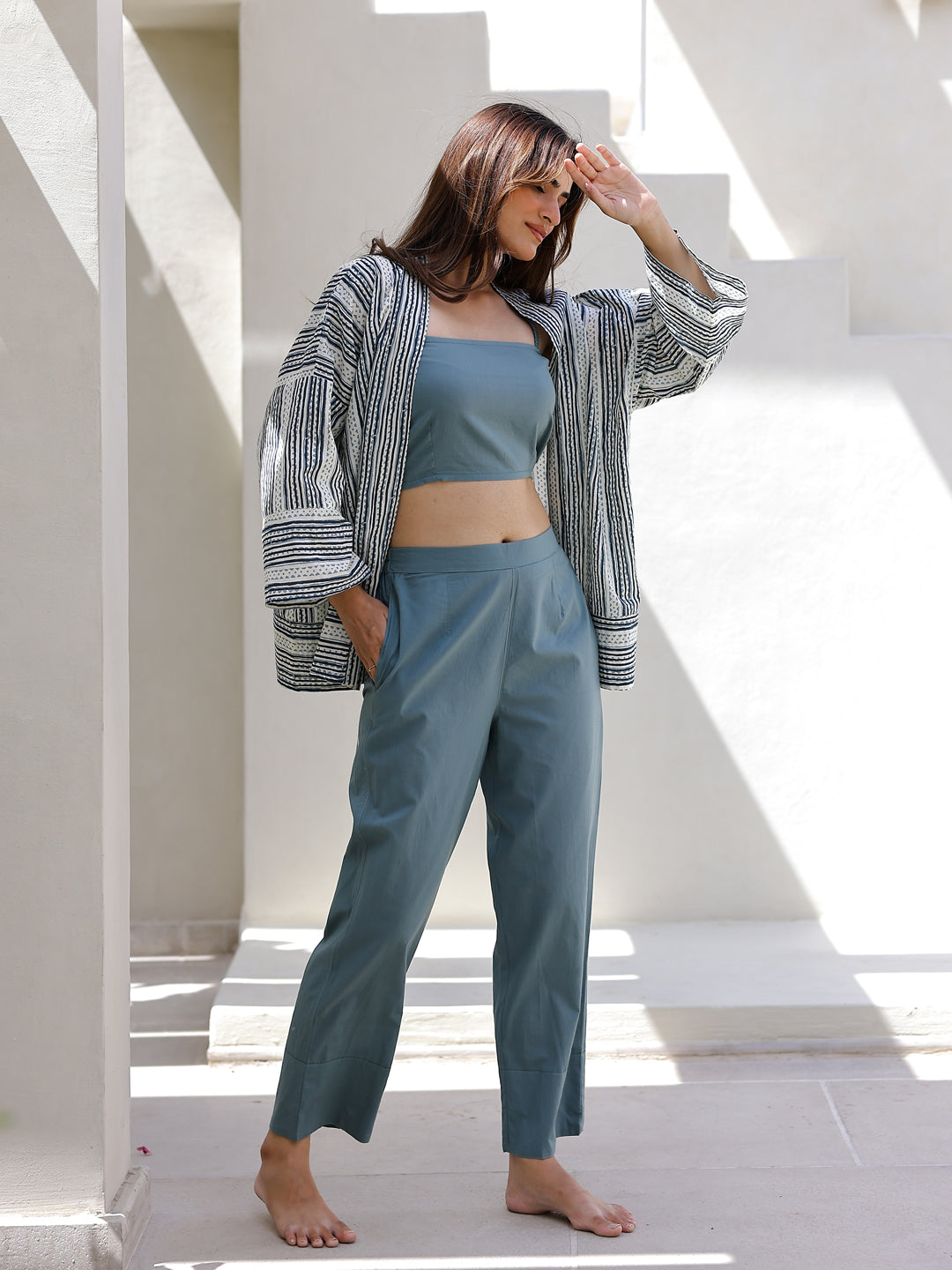 Teal 3 Piece Loungewear Set - SanskrutiHomes 