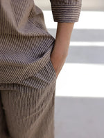 Beige Stripes Night Suit Set for Women - SanskrutiHomes 