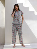 Floral Printed Pure Cotton Night Suit for Women - SanskrutiHomes 