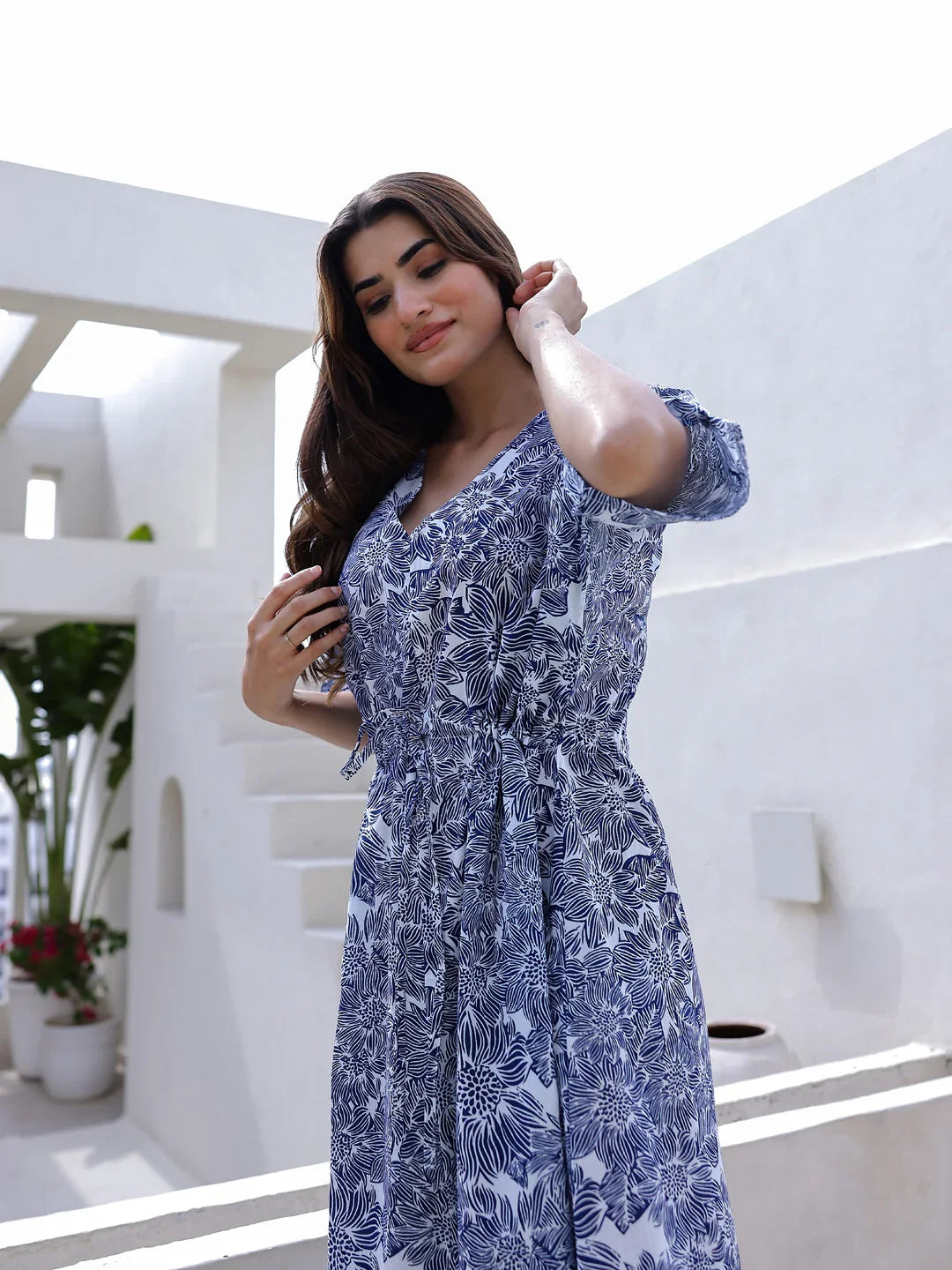 Blue Cotton Nightdress for Women - SanskrutiHomes 