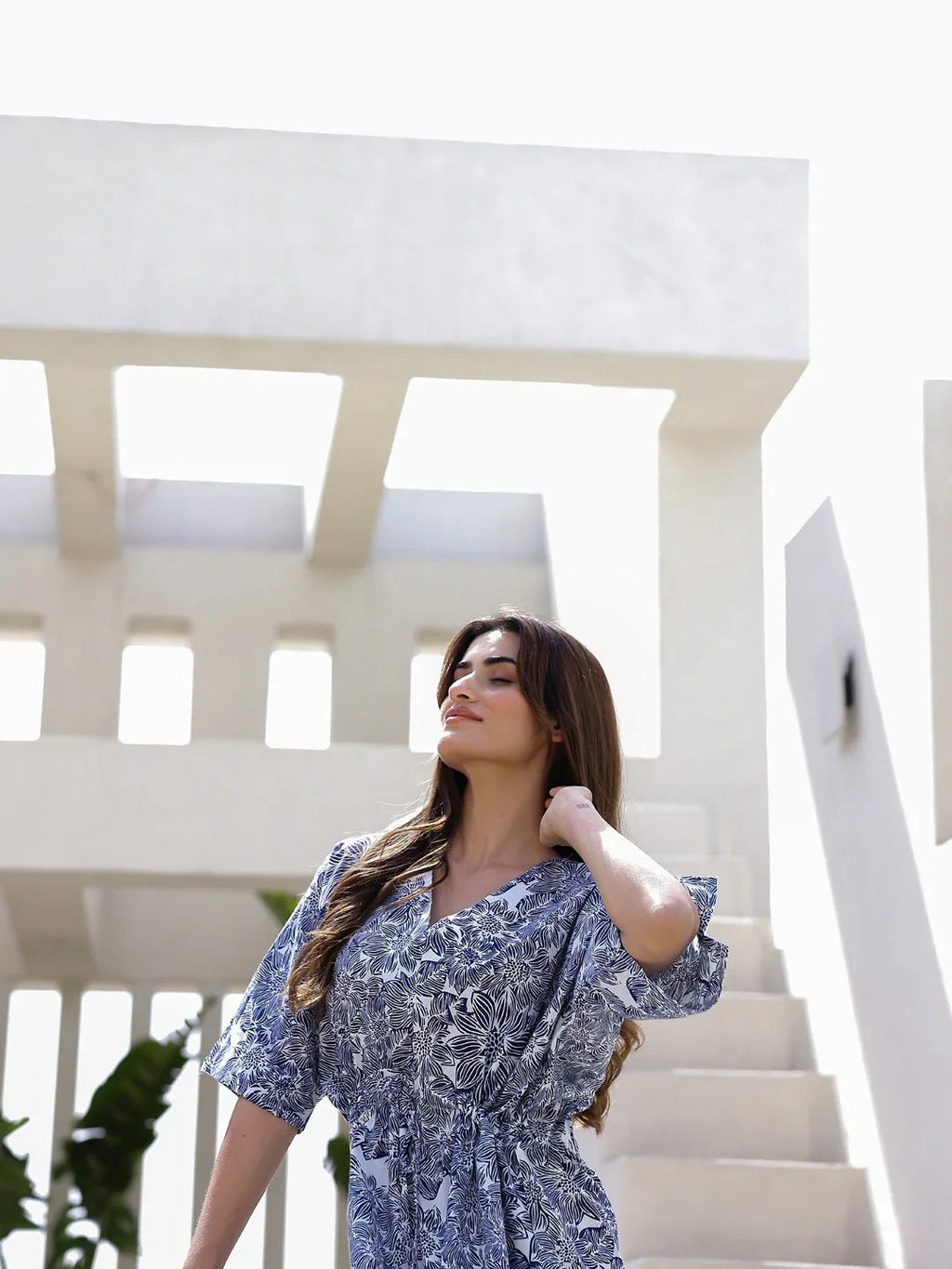 Blue Cotton Nightdress for Women - SanskrutiHomes 