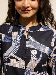 Women's Cat Printed Cotton Night Suit Set - SanskrutiHomes 