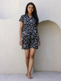 Black & White Cotton Shorts Night Wear Set - SanskrutiHomes 