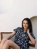 Black & White Cotton Shorts Night Wear Set - SanskrutiHomes 