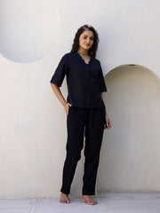Black Cotton Night Suit With Pant