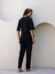 Black Cotton Night Suit with Pant - SanskrutiHomes 