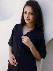 Black Cotton Night Suit With Pant