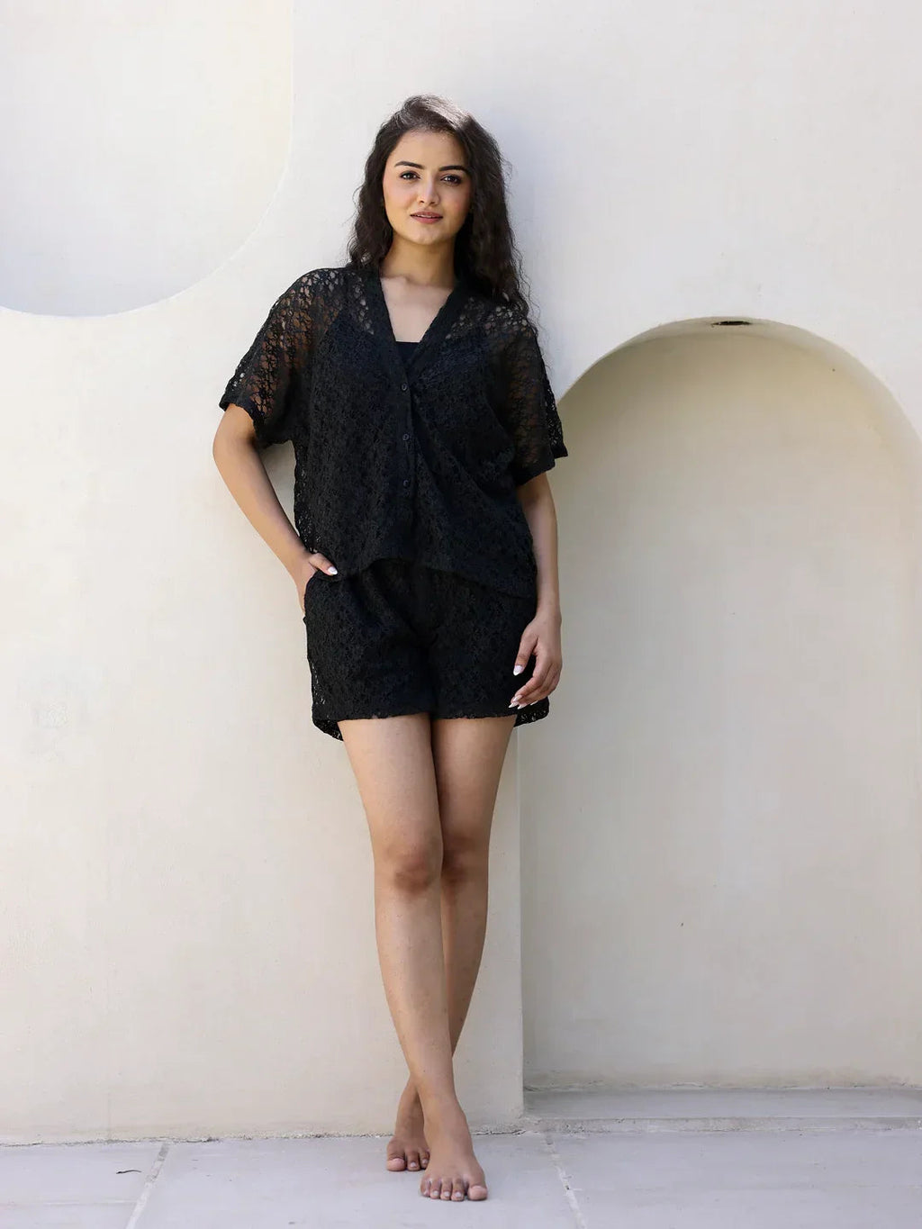 Black Net Shirts & Shorts Set - SanskrutiHomes 