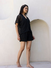 Black Net Shirts & Shorts Set - SanskrutiHomes 