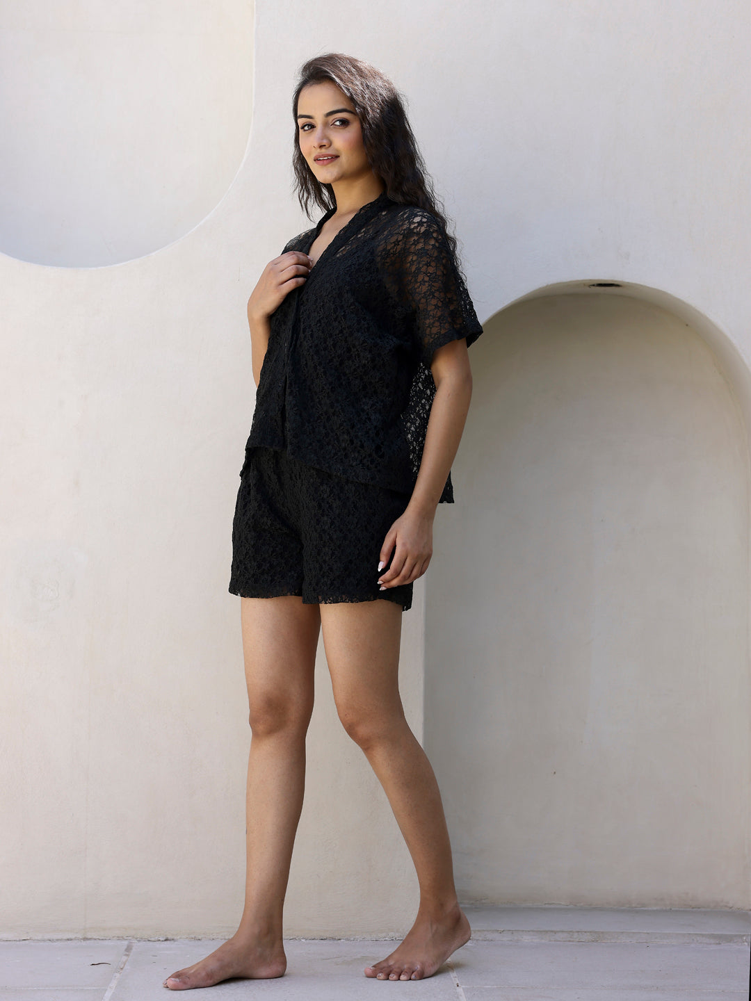 Black Net Shirts & Shorts Set - SanskrutiHomes 
