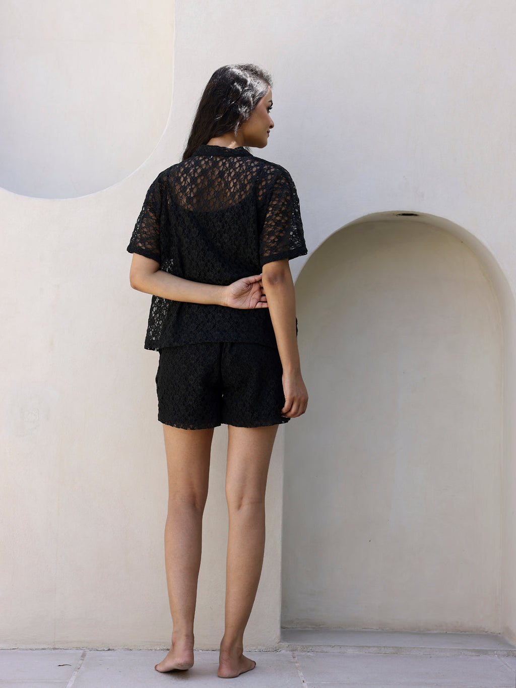 Black Net Shirts & Shorts Set - SanskrutiHomes 