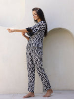 Black and White Geometric Cotton Night Suit - SanskrutiHomes 