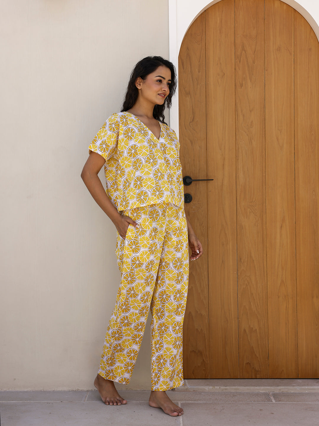 Yellow Lemon Loungewear Set - SanskrutiHomes 