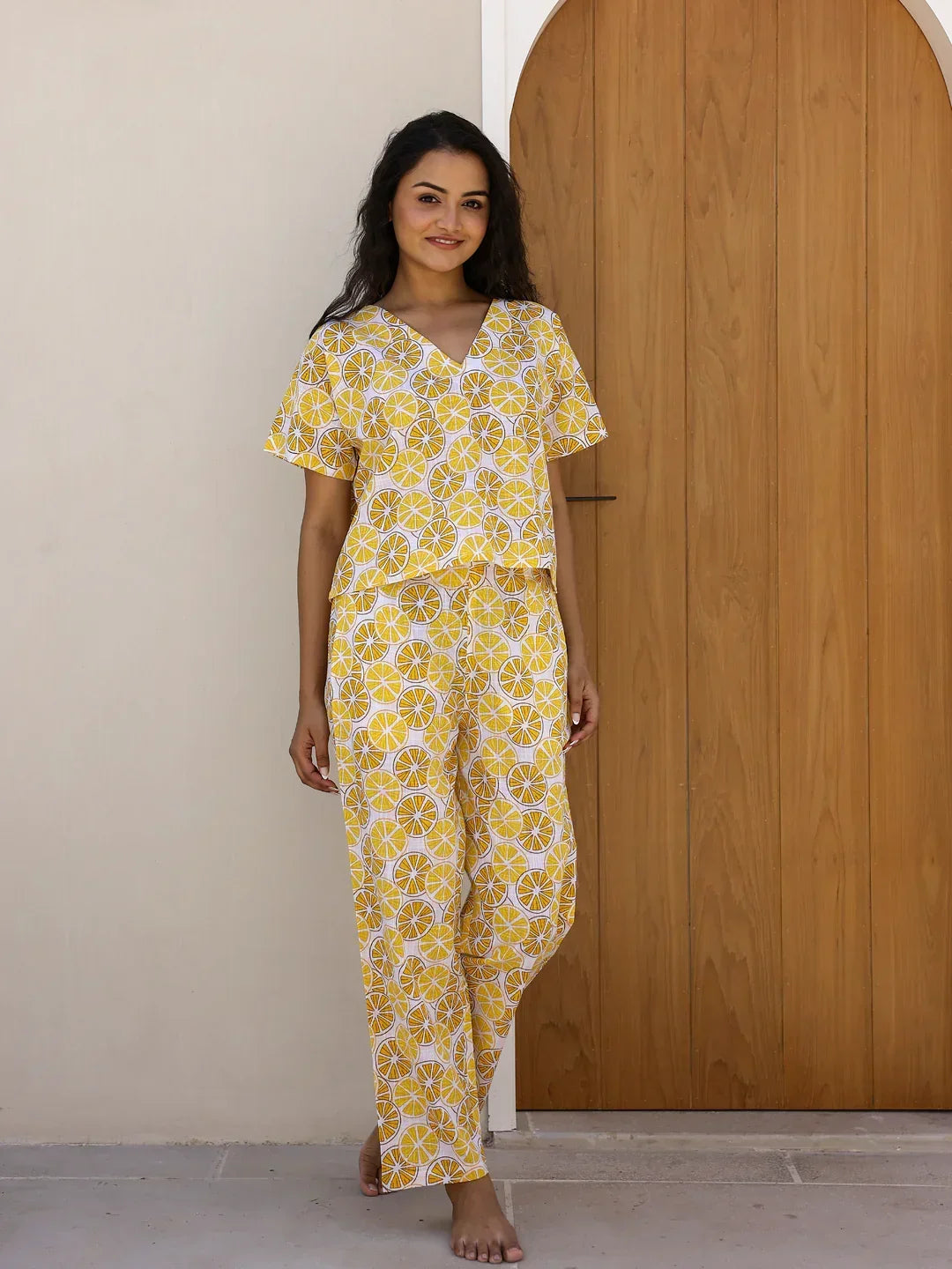 Yellow Lemon Loungewear Set - SanskrutiHomes 