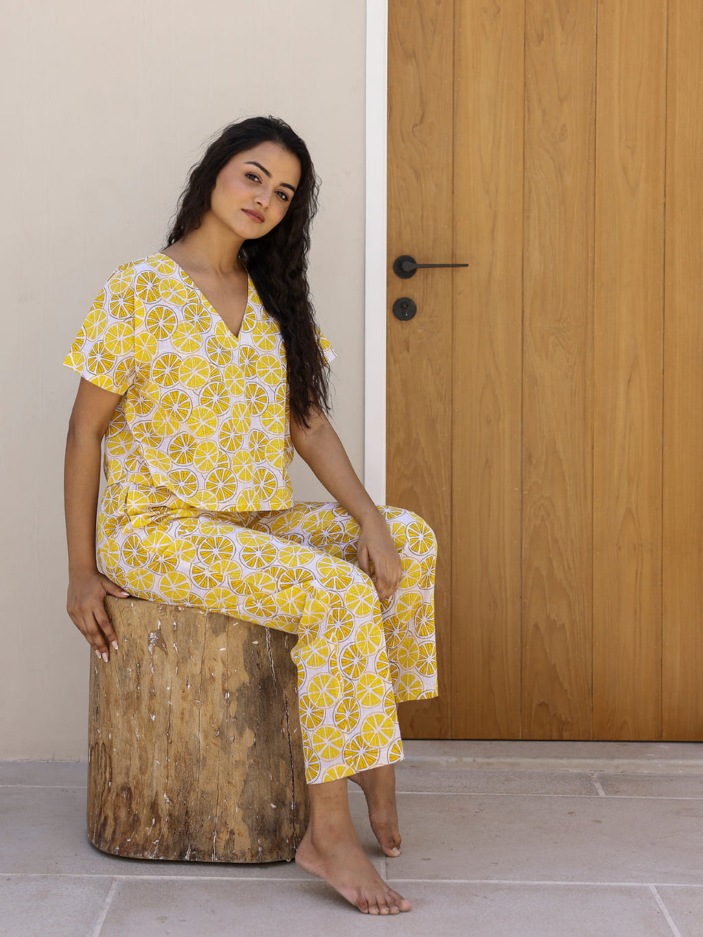 Yellow Lemon Loungewear Set - SanskrutiHomes 