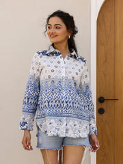 Pure Cotton Geometric Printed Shirt for Women - SanskrutiHomes 