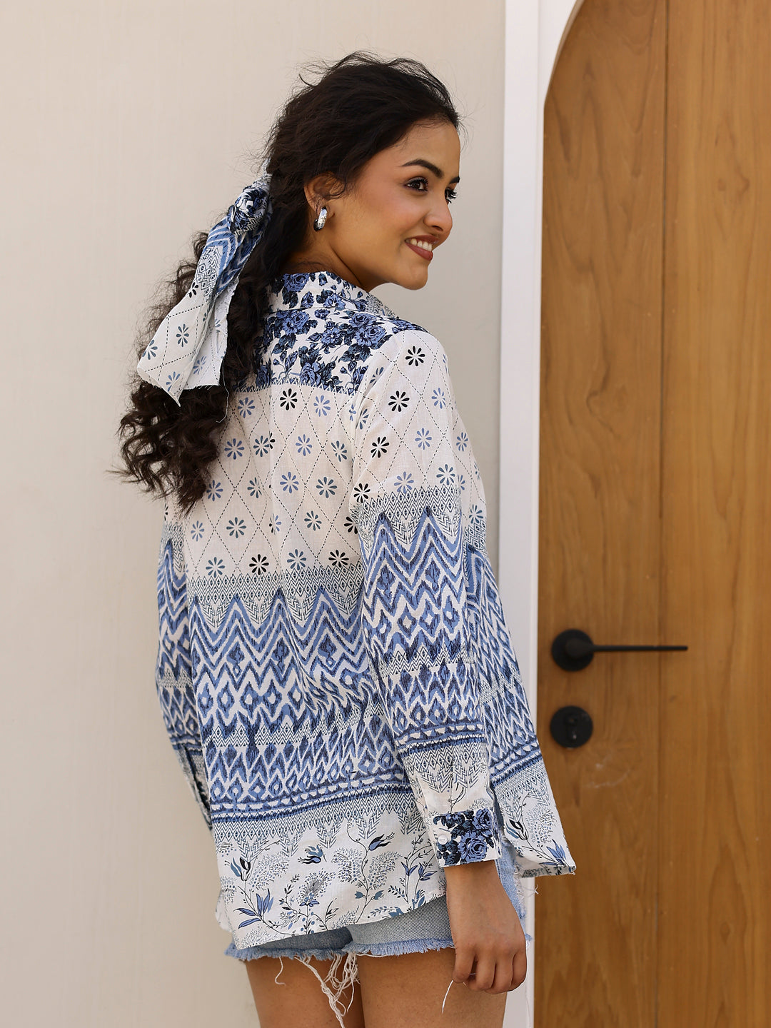 Pure Cotton Geometric Printed Shirt for Women - SanskrutiHomes 