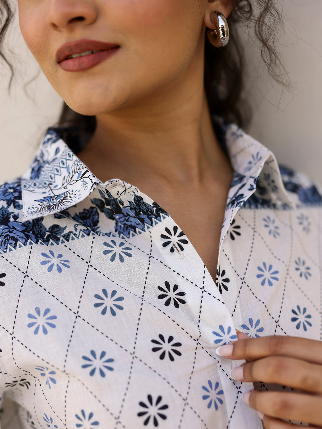 Pure Cotton Geometric Printed Shirt for Women - SanskrutiHomes 