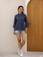 Pure Cotton Printed Blue top for Women - SanskrutiHomes 